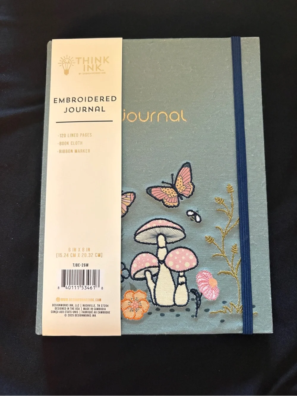Think Ink Embroidered Mushroom Butterfly Journal 6x8 120 Pages New
